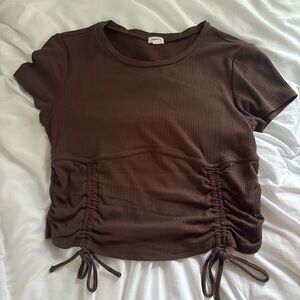 Garage Brown Ruched Crop T-Shirt